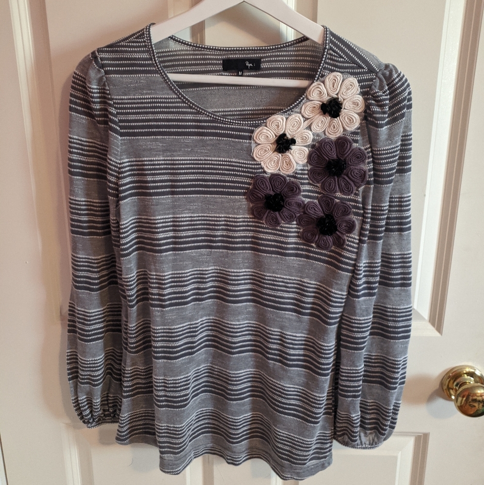 Ryu Striped Top with Flowers
